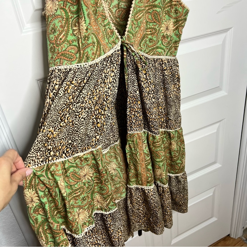 Boho Silk Paisley + Animal Print Tie Front Kimono Dress L/XL - Picture 5 of 5